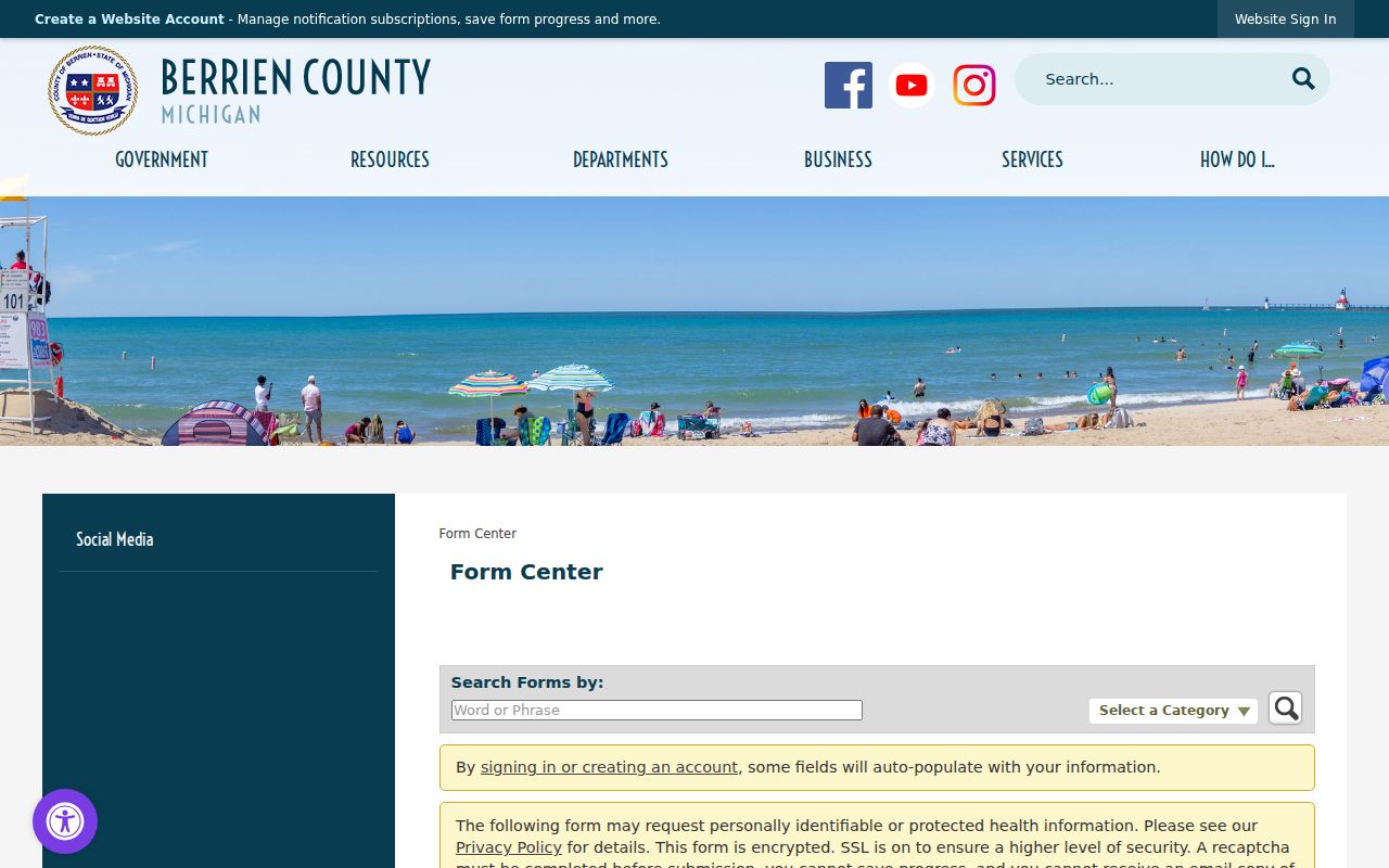 Berrien County traffic warrant search page showing civil infraction hearing form fields