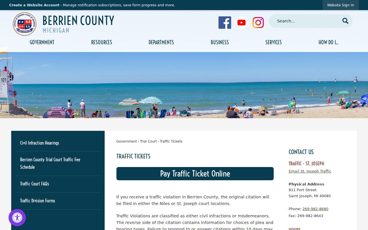 Berrien County traffic warrant search page showing traffic response and payment instructions
