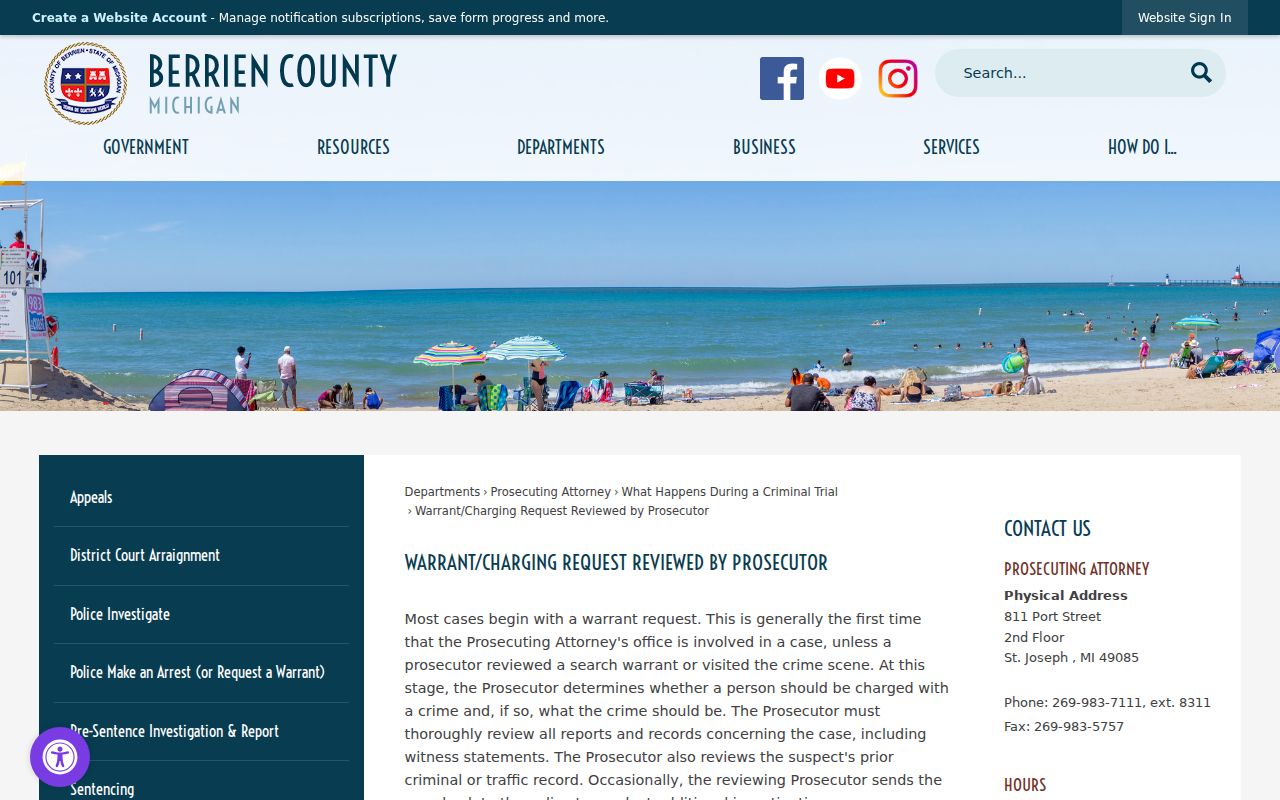 Berrien County arrest warrant search page showing warrant request review process