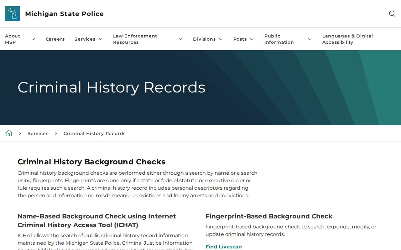 Berrien County warrant lookup page showing Michigan criminal history scope