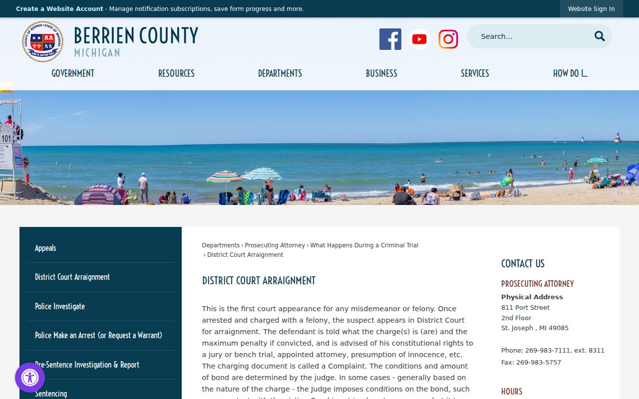 Berrien County outstanding warrants page showing arraignment and bond process