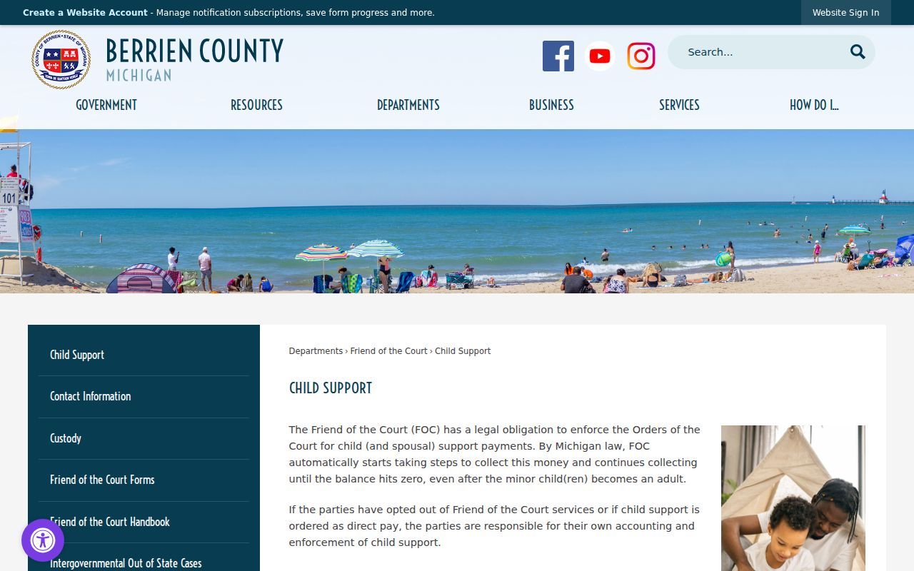 Berrien County bench warrant search page showing Friend of the Court show-cause instructions