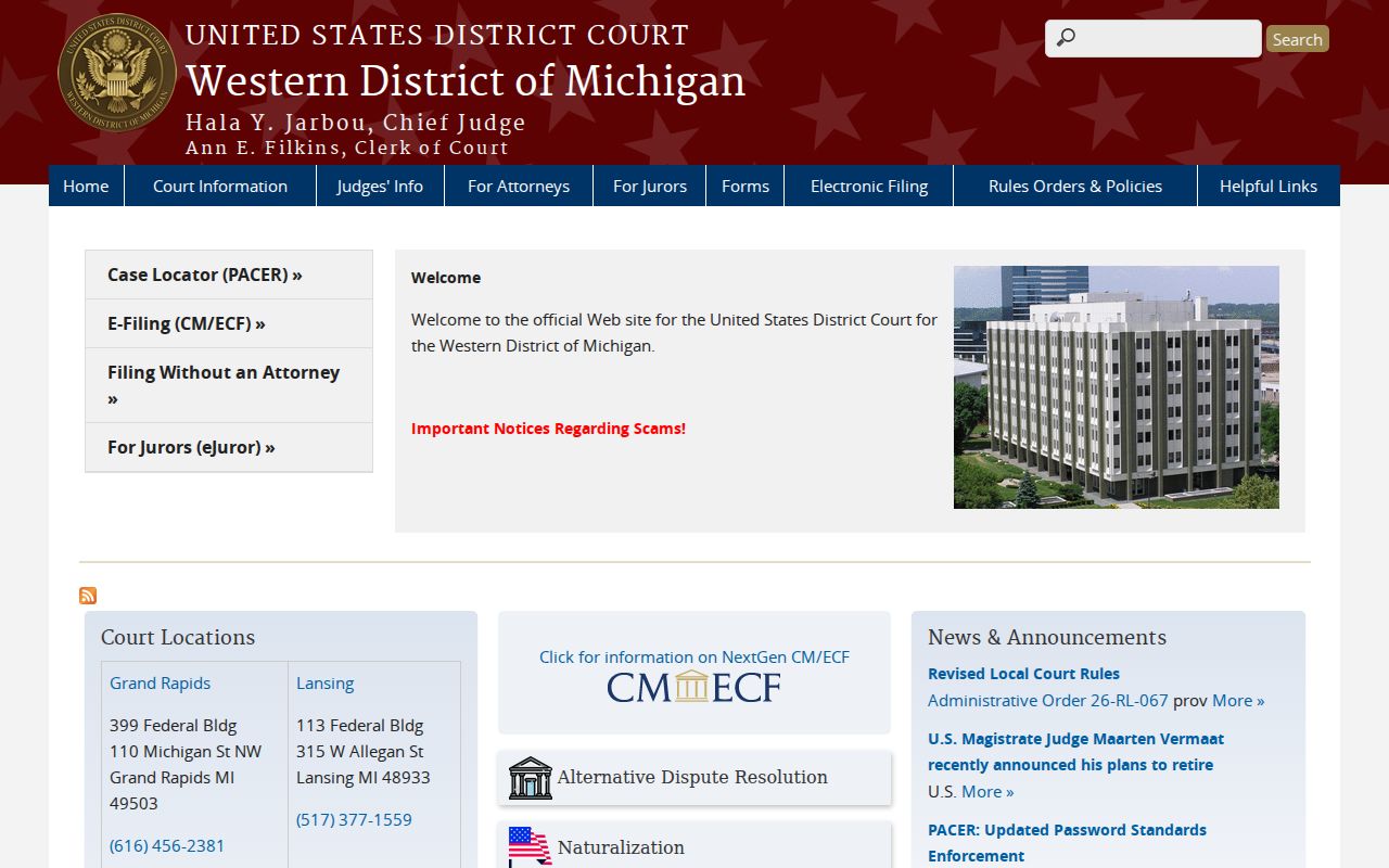 Berrien County warrant records federal court page