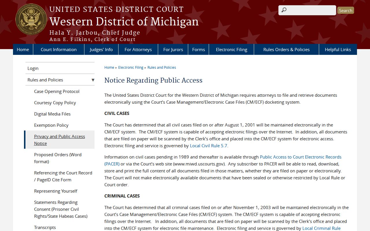 Berrien County most wanted list page showing federal criminal docket notice