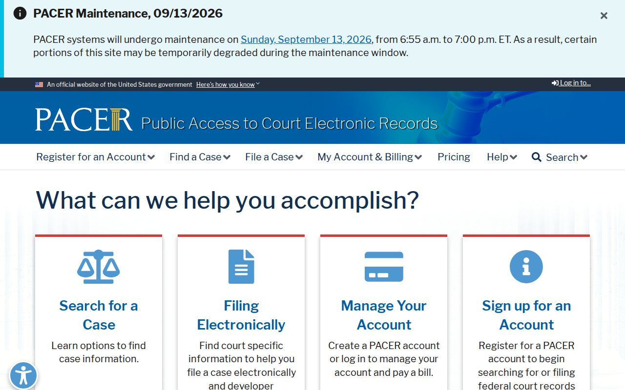 Berrien County warrant lookup page showing federal docket access notice